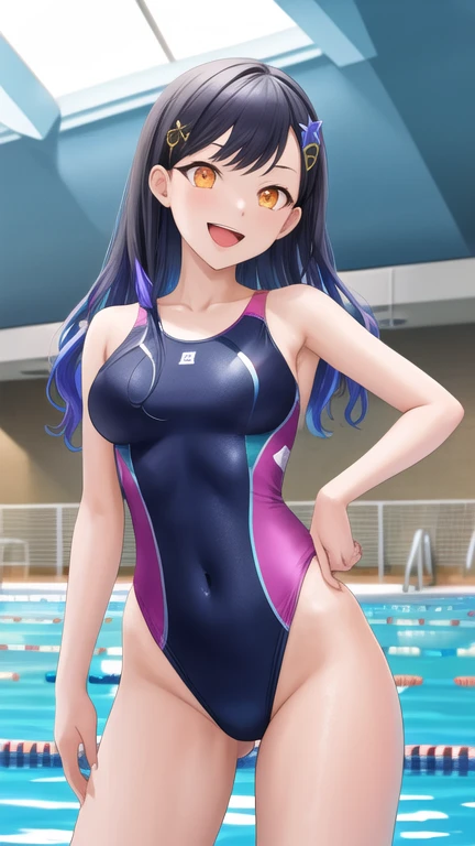 (masterpiece、Highest quality、In 8K、High resolution:1.2)、alone、One Girl、  Hinata、Feeling embarrassed、Look at the viewers、whole body、Transparent competitive swimsuit、Transparent racing swimsuit、Glossy body、Wet body、locker room、Low - Angle