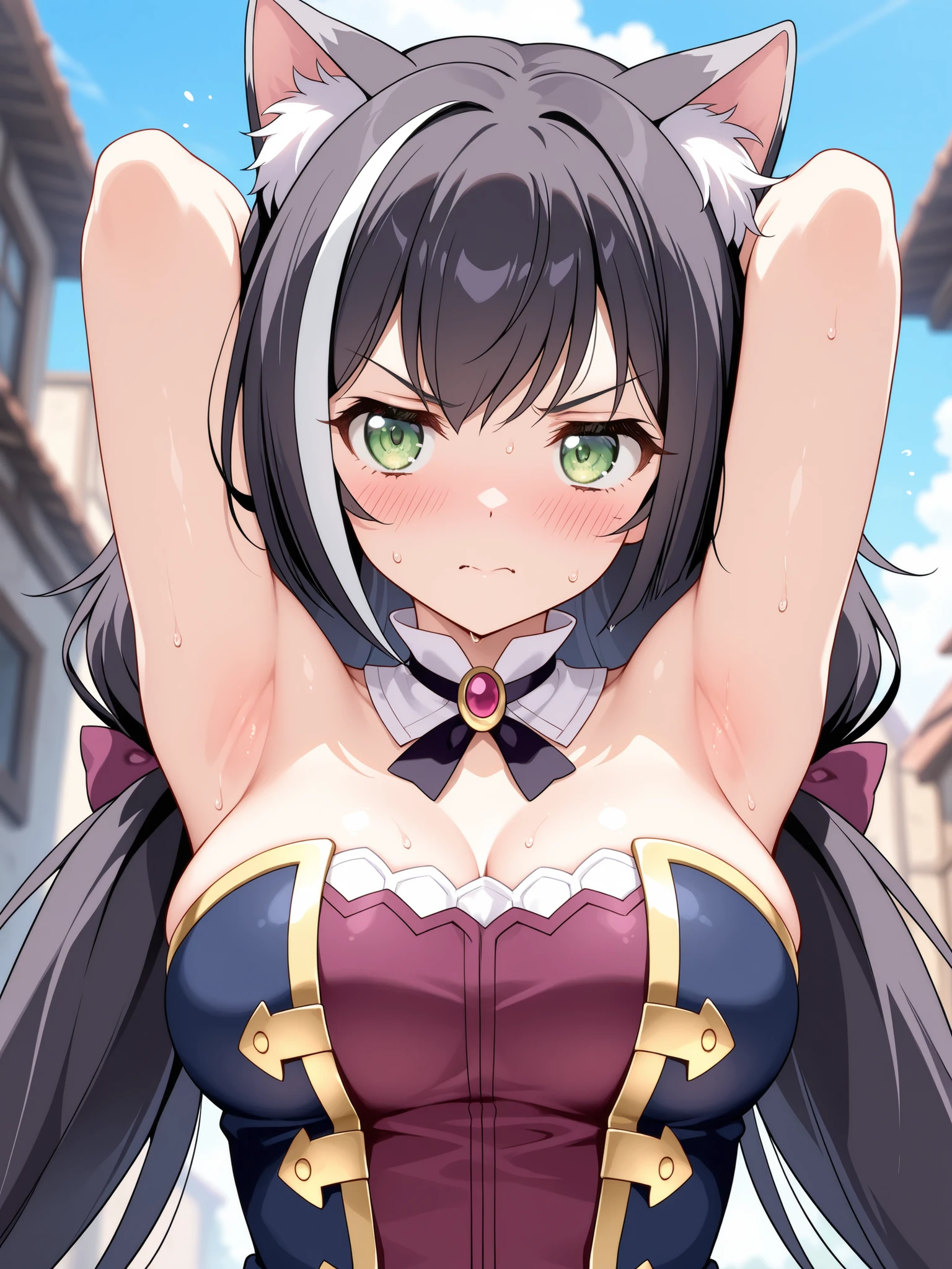 (from above:1.2),(from side:0.9), ((Face)), (Close-Up:0.4), (RAW photo:1.2), delicate and beautiful, wonderful, Fine detail, official art, huge file size, Ultra-detailed, very detailed girl, very detailed eyes and face, Bright on the face、Photorealistic perfect body、Ultra-high image quality、Ultra-high realistic image quality,(with sparkling eyes and a contagious smile),(her thin pubic hair:1.4),(Japan Gal:1.3)、(Teenage face:0.8)、(cute black see-through nightgown)、(twin)、(small-breasted:1.2)、(cleavage of the breast:1.0)、(Gravure Pose:1.4)、(Cowboy Shot、Thigh up:1.0)、Waist slender、(bangss)、(platina bronde hair color:1.1)、(voluminous curly hair:0.3)、(long hair:1.2)、(good lighting)、A smile、Gal Style Makeup、Gal style earrings、Gal style bracelet、(Gal style long necklace)、shopping street,happy smile, smiling,((Very happy smile))、Show shoulders、Complex patterns and transparent materials、Artistic depiction of seductive women, Emphasizes her charming silhouette,famous cafe background in italian,looking at viewer,