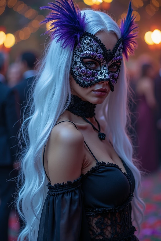 Generate a realistic, straight, forward-facing, face-only image of a beautiful woman adorned in traditional "Day of the Dead" clothing, with sugar skull face paint. The color of one vividly colored feature should be randomly selected from the following list: hair, lips, clothes, jewelry. The color options are red, blue, green, yellow, orange, purple.

