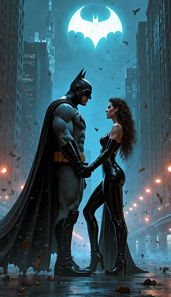 Blond Batman and brown girl catwoman