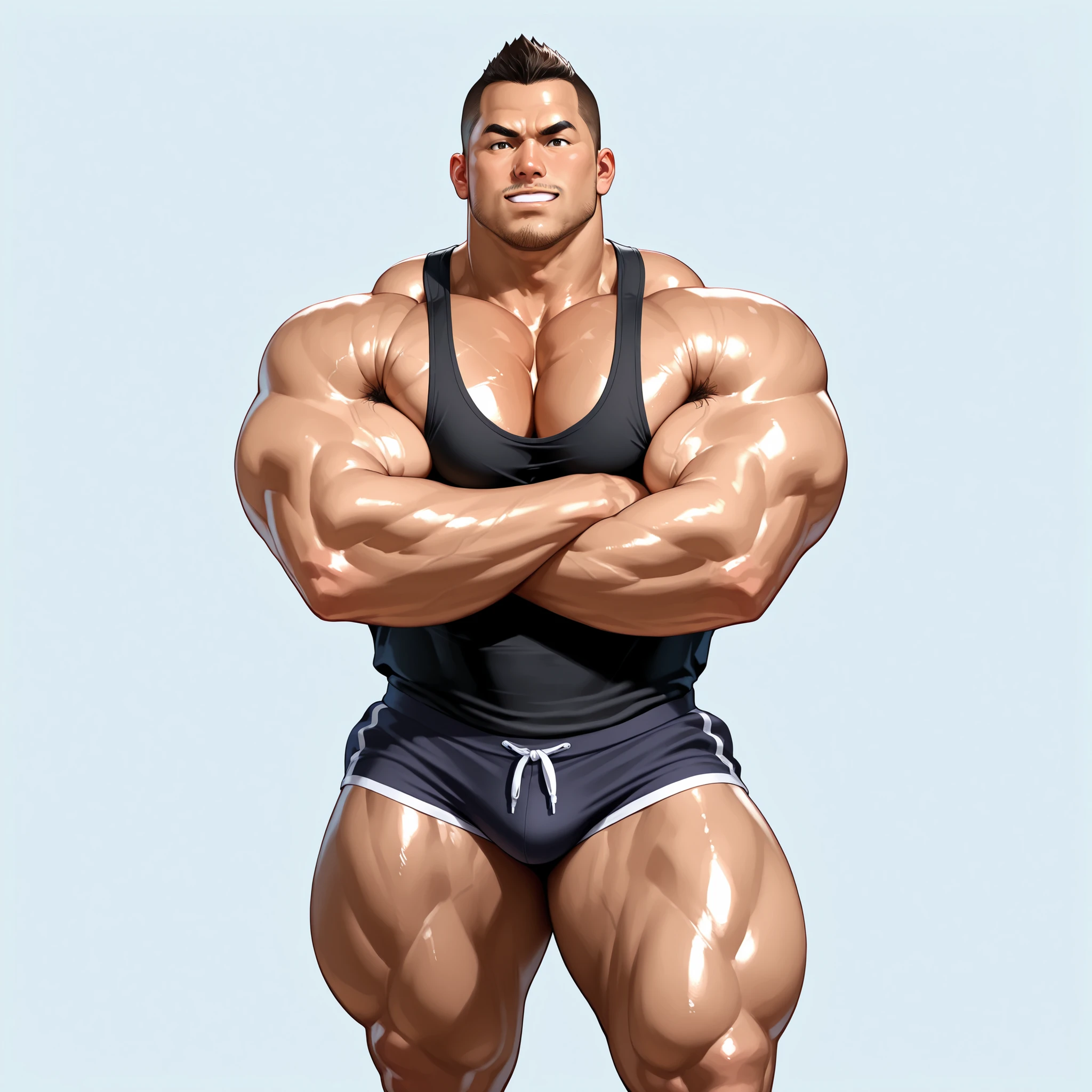 masterpiece, handsome ,best quality, muscular, bara, mature male, shirtless,short white haircut, large pectorals, huge arms and hands black speedo, thick eyebrows,white background