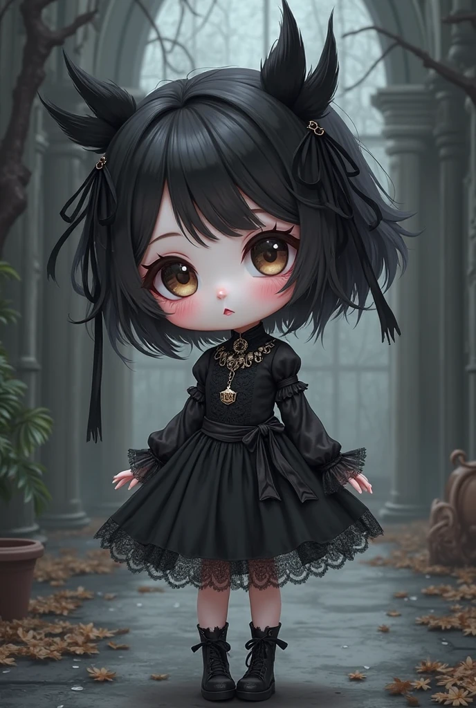 The black and dark little doll bride slashed by lightning,Wearing this bride's dress is particularly delicate,It's like a Q version of the bridal dress,He also wears a small phoenix crown 8k on his head