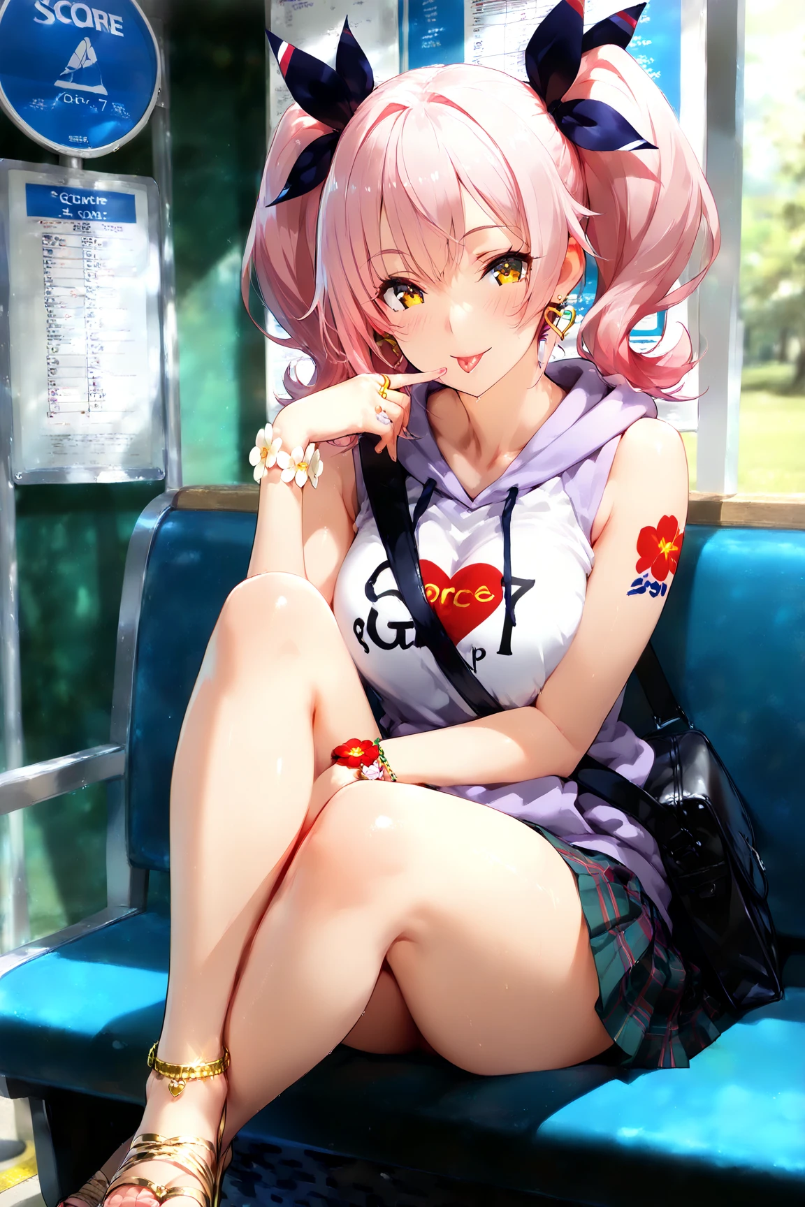 ((best quality)), ((masterpiece)), (detailed), perfect face, sitting under the cherry blossom tree, listening to music, One woman, wearing headphones, eyes closed, underwear visible