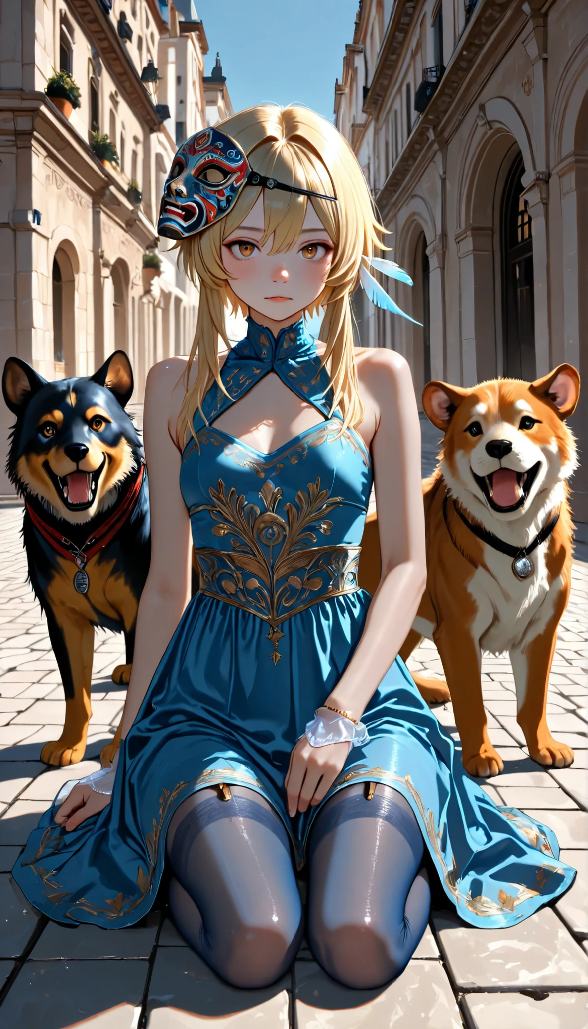 ((RAW Photo), Absurds, (Absurd Resolution)), (AI Fantasy), (pretty girl, very beautiful 21 years old), (((Lumine, bioluninicent light))), (beautiful girl, very pretty face, with Mexican carnival mask), (long, curly hair, cinnamon, black highlights), (realistic pupil, royal blue), ((very simple dress, printed, transparent stockings)), (meow, growl, Grrrrrrrr), (Cinematic shot according to the angle). «SunPuma S»