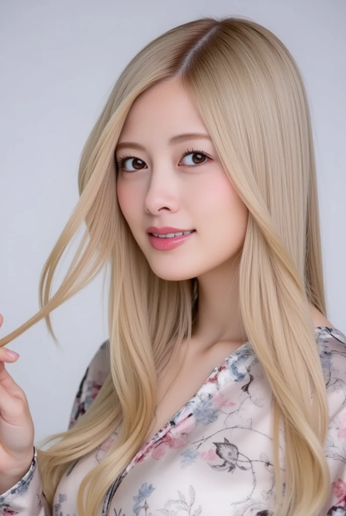 High Resolution, long hair , Smile, balayage hair , white hair