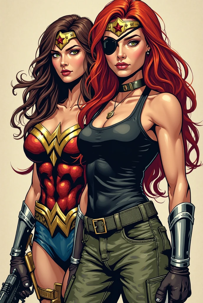 Brown haired halfing female  with blonde muscular woman.