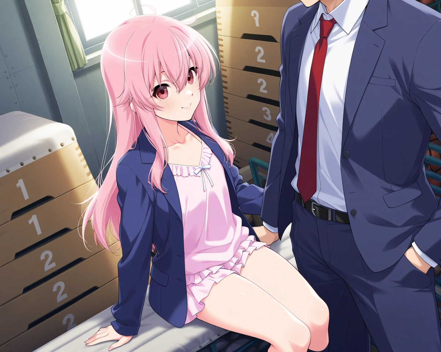 A Japanese female anime character arrives at work in her underwear because she thinks she&#39;ll be late, and gets scolded by her boss
