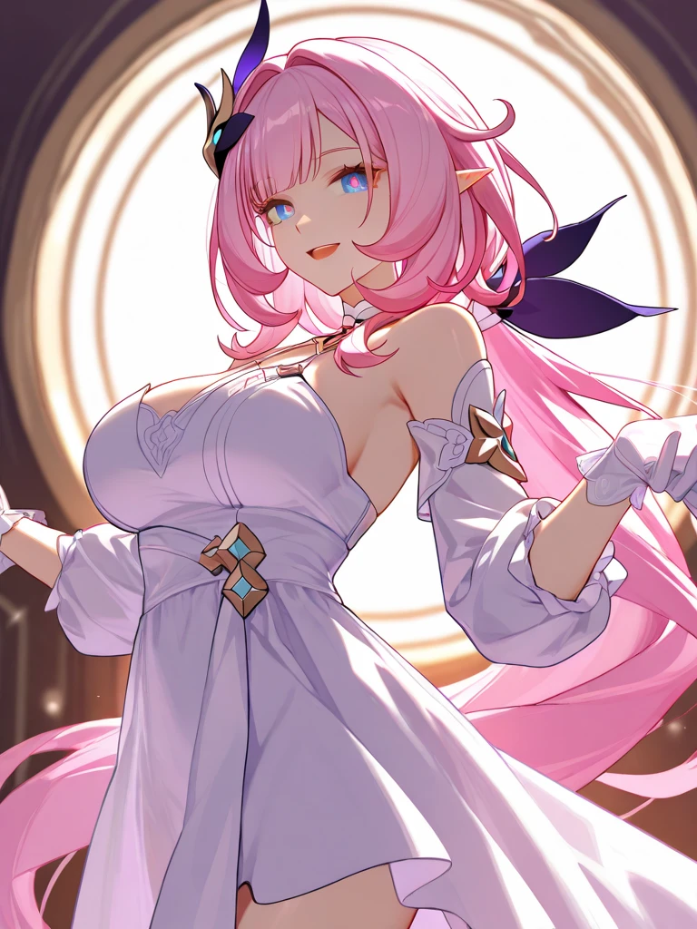 4K,hight resolution,One Woman,A pink-haired,Longhaire,huge tit,Glamorous body,Chinese princess,elegant look,Elegant noble pink mystical galaxy dress,with a pure white background,I don't write anything about the background