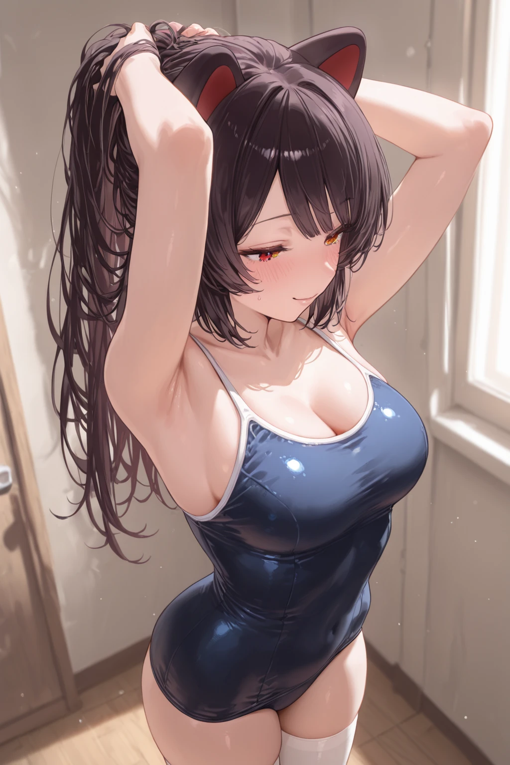 A high school girl has a penis inserted by a man、Big Breasts、ponytail、Gray Hair、Big Butt、naked、blush、Sweat dripping all over my body、Facing forward、pole dance、Leg spread