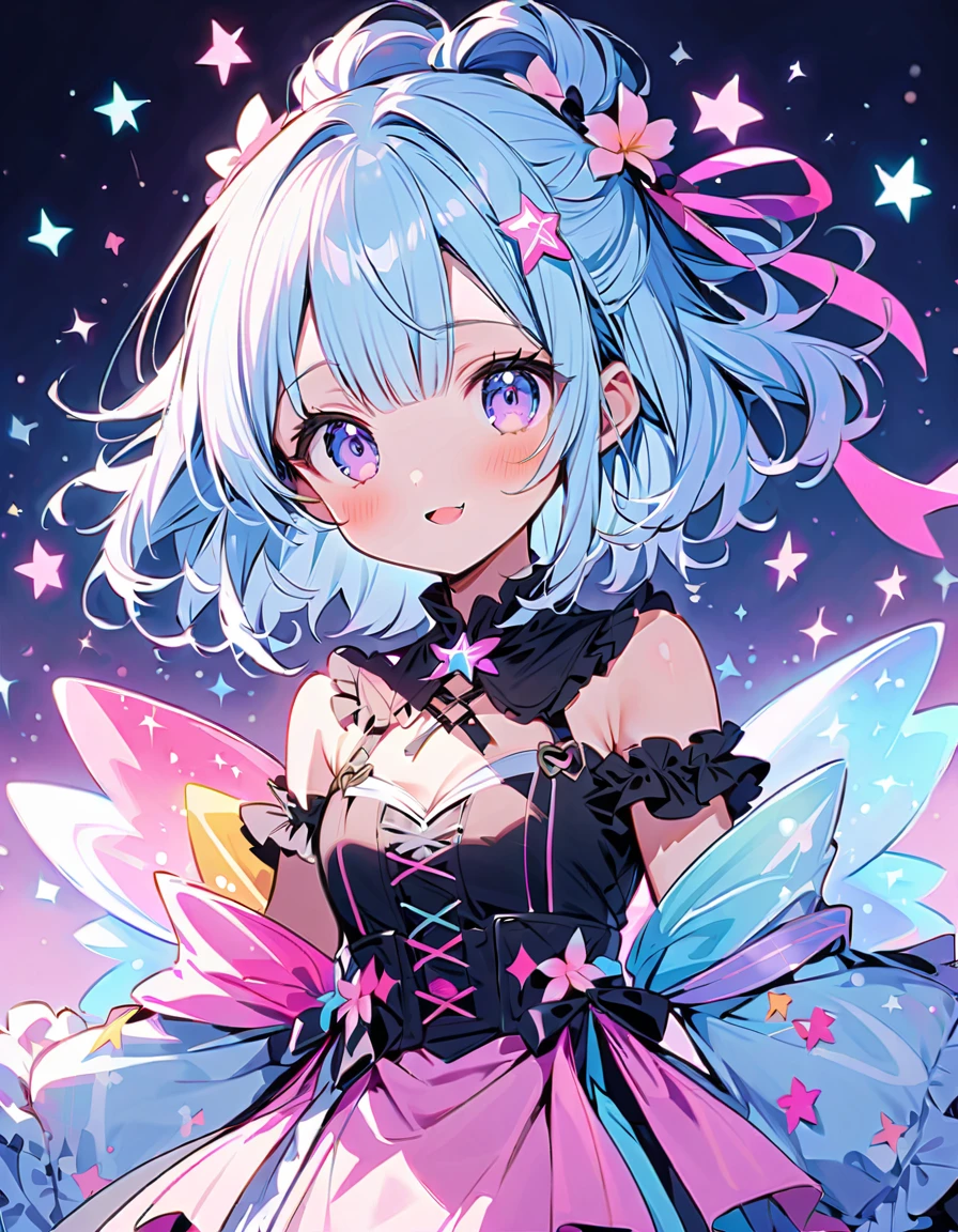 (((NSFW))), ((Medium Boobs)), realistic art, extremely delicate and beautiful, ultra-detailed, (1girl), ((Blue/pink eyes, floating, detailed light, illustration, dynamic angle, depth of field, ((((milf)))), girly, ((Blue and Pink hair, multicolored hair, Blue highlights hair, (Ponytail), hair ornament, hair flower, flower, makeup, braid, smile)), demon eyes, fangs, pale white skin, (((best quality, tall girl, (skin indentation), (blur background:0.6), (casual yet stylish, ((Demon Horns)), ), gorgeous, (short hair:1.5), soft lighting, wind, (front light:1.5), surprised, choker, smile, jewelry, earrings))), ((( , (crazy eyes:1.3), (wide-eyed:1.2), (glowing eyes), (Demon) ))), (((a close up of a person with a weird face and nails, gothic maiden anime girl, gothic - cyberpunk, cyberpunk horror style, gothic art style, detailed digital anime art, gothic art, demon anime girl, gothic girl face, anime style 4 k, dark art style, anime cyberpunk art, gothic aesthetic, 18 - year - old anime goth girl, gothic horror vibe, masterpiece, top quality, best quality,watercolor (medium),official art, beautiful and aesthetic:1.2),(1girl:1.3), (fractal art:1.3),upper body, from side, looking at viewer,patterns,(rainbow color Hair,colorful hair,half blue and half pink hair:1.2),water,liquid, cloud,colorful, starry,stars,