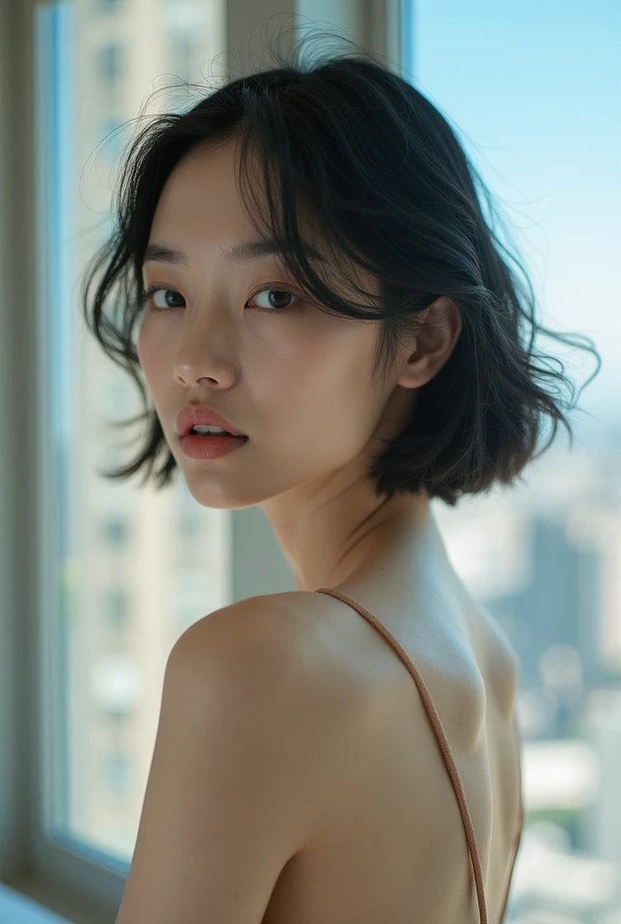 Slender Asian girl, kpop idol, ((latex), ((slave)), ((top quality, 8k, masterpiece: 1.3)), crisp focus: 1.2, beautiful woman with perfect figure: 1.4, highly detailed face and skin texture, detailed eyes, ((skinny)), beautiful face, symmetrical face, full-length, sexy, almost naked