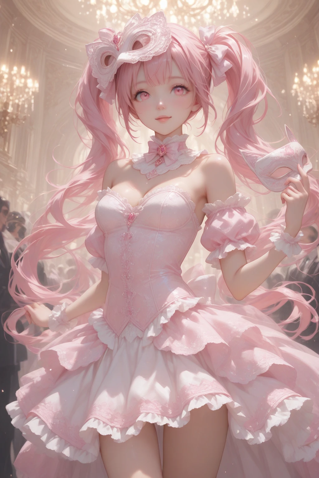 Super delicate cute girl in a Lolita dress with pink hair. 8K Ultra High Definition, Delicate texture, Pure white background.