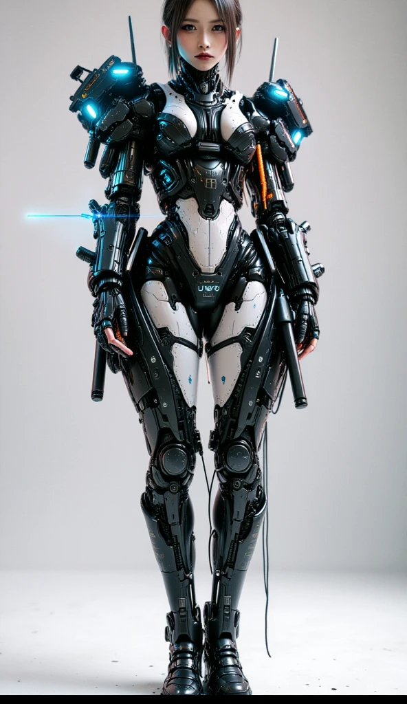 Fantasy cyberpunk world,1 Mechanical Miracle,Robots defend world order;Samurai mechanical armor,Equip transparent weapons,Streamlined black and red design,wearing in black cloak,A big part of a 1-person robot,Art of the highest quality,8K ultra-high resolution,动态照明,cinematic splendor,vibrant with colors,Wearing a high-tech steel suit,Wearing a cyberpunk space helmet,Luminous mechanical protective mask,High-tech tactical clothing of the future,Mirrored floor