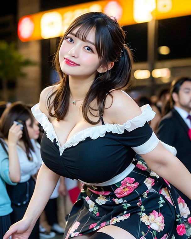 (Browsing Caution:-2.0), (Realistic, photo-Realistic:1.4), (Highest quality,masterpiece:1.2), RAW Photos, High resolution, Intricate details, Very detailed, Realistic and sharp details, Cinema Lighting, (Portraiture, Front view), alone, One girl, (Doll-like appearance), (Sexy Paradise Kiss Cosplay), (Large Breasts, Cleavage), Black Hair, Detailed face, Detailed eyes, smile, (Neon pink clothes), Bell-shaped skirt, petticoat, High neck, Puff sleeves, Fine lace, Detailed embroidery, Paradise Kiss accessories and matching headpiece, choker, Big Shiny Paradise Kiss Jewelry, Shiny Victorian Boots, Photo Background, Outdoor, Large parks, wood,