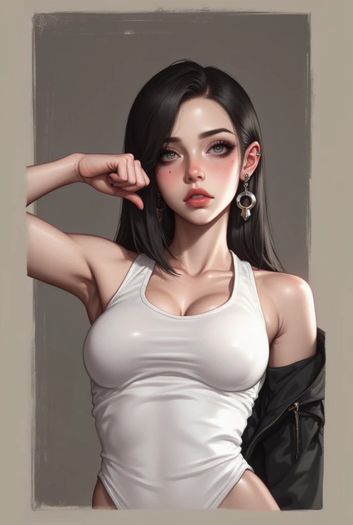 score_9,score_8_up,score_7_up, 1girl, white skinned, straight dark hair, blush, mature, perfect rounded breasts. Nurse clothes, breasts cutout, high quality, zPDXL3, smudgy, liu2, kyuyongeom