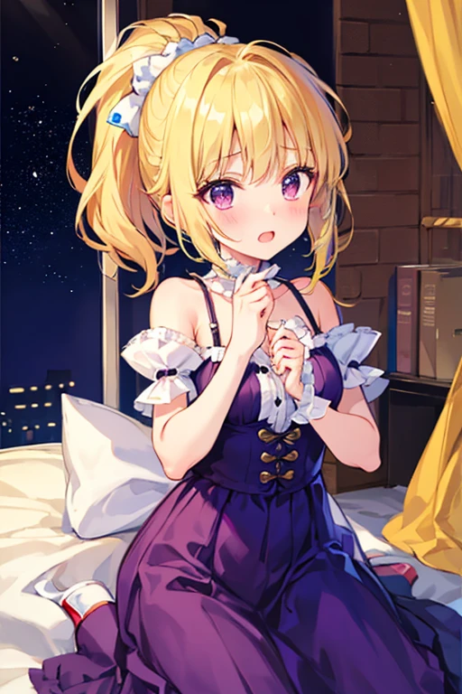 masterpiece, Highest quality, High resolution, A woman in a white yukata alone, ((A yukata with a floral pattern on a white fabric, Light blue band, No bra, Azure satin panties, Ruffled panties)), Lying in bed, Accentuates body lines, ((The yukata is transparent:1.3)), ((The body of a young girl, Small breasts, Her chest is an A cup)), A white yukata with a floral pattern, A slightly disheveled yukata, Lifeless eyes, Show the whole body, One woman, A more youthful physique, The yukata reaches down to the feet, Hands raised above head, ((See-through panties:1.2)), Perfect limbs