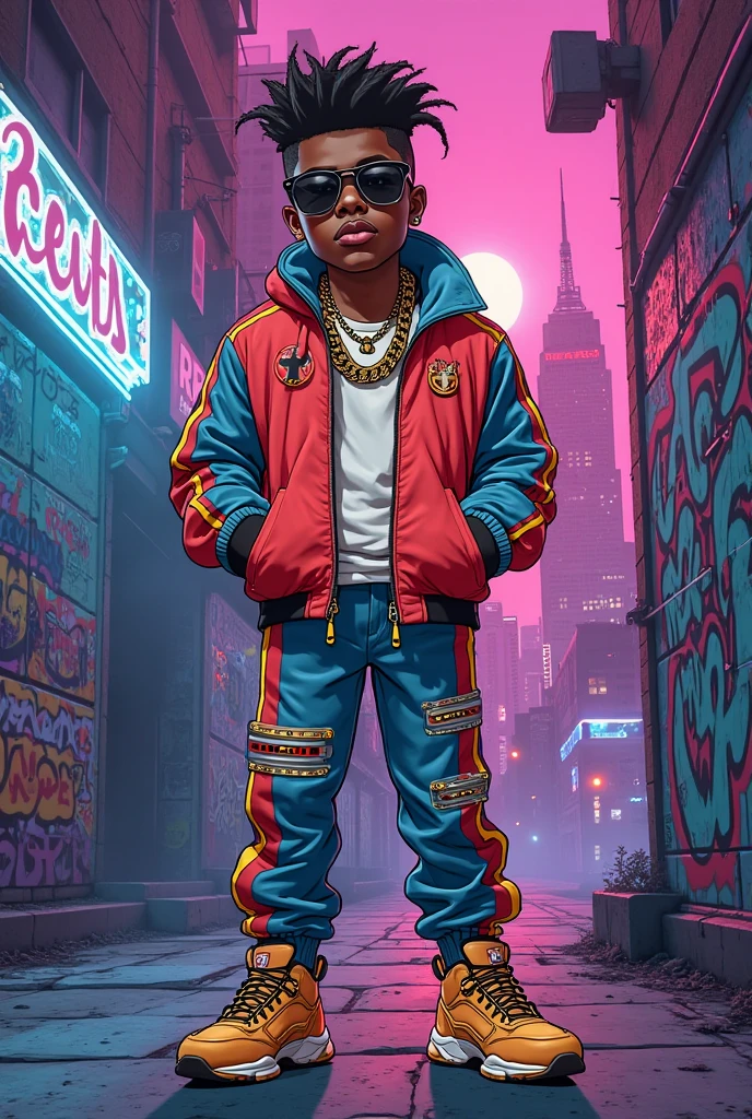 guttonerdvision4, a 3 year old boy wearing glasses, detailed skin and face, half body, with hooded leather clothing, cyberpunk style, neon, colored lights, ultra realistic rainy cyberpunk city scenery, realistic character,