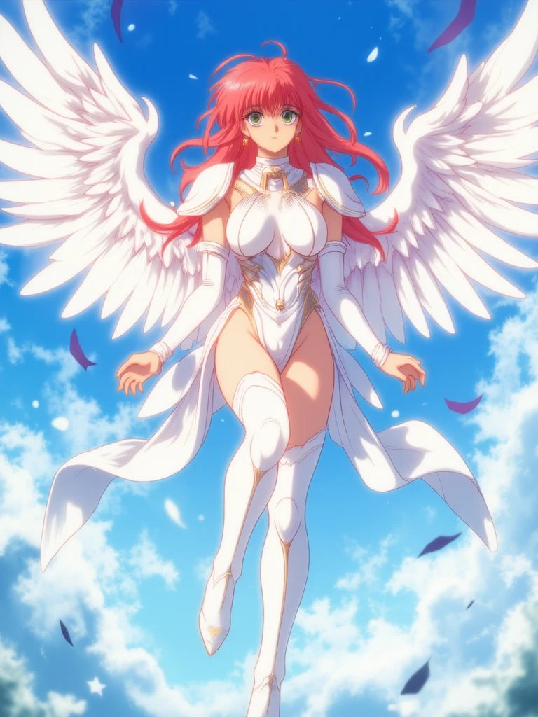 A muscular man with long straight pink hair with a muscular body brutally fucking a femboy angel with long wavy orange hair and cyan eyes