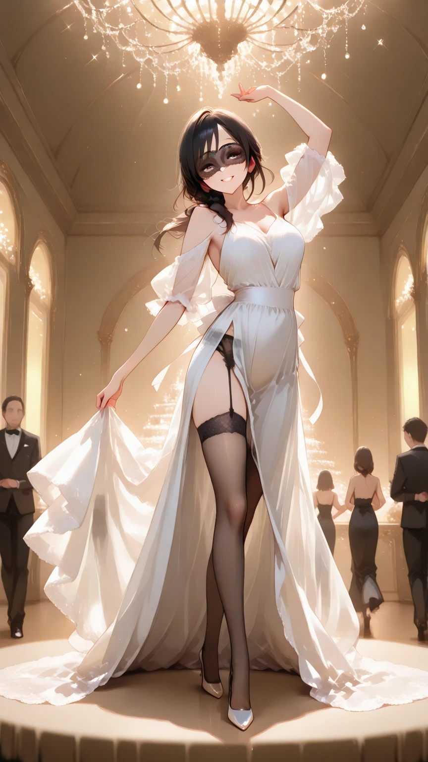 Ladies1First name only VS male majority、She seduces in front of the guys in a crowded classroom、Yandere's look、Very embarrassed look、Women are glad to be seen、But women are embarrassed、Tense、?????? atmosphere、The height of shame、blush cheeks、proud、rather slim figure、Seductive E cup large beautiful breasts,、Expressing a beautiful bust with a close-up、Slightly NSFW、Keep your hair color、short haired、Small ponytail、bra less、no panties、A white costume with a lot of transparent exposure that sticks to the white body、Very tight revealing outfit in white、White revealing clothing、White skimpy clothing、See-through small costume in white、White skimpy outfit、Bold revealing outfits in white、A very shameful revealing costume in white、Many men stare at me、Men glued their gaze to women、Men surround women、Women are surrounded by men、Very lascivious men、Men sexually harass women、Men are so eager to sexually harass women、Depicts the male majority in more detail、Let a large number of men play an active role、Medically correct body