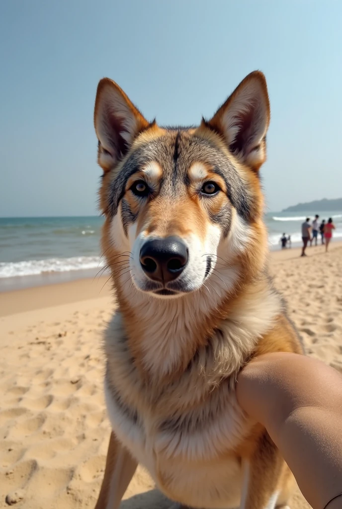 Dog head on a sexy playboy model perfect body with mommy milkers at the beach and is naked and having sex with you and riding on your dick