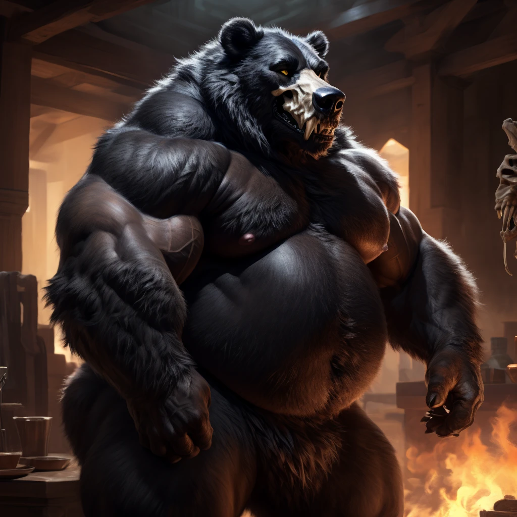 Wearing shirt, wearing pants

Anthro, male,canine,dog, pitbull:1.4, (black fur:1.8),( cut ears:1.0), chubby:1.2, big bloated belly, big body, wide body , thick furry neck and chest fluff, (middle-age), (musclegut:1.4, thick body:1.2), (yellow eyes:1.2),detailed black eyes,tail, detailed fluffy fur, ((intricate detail fluffy fur texture)), (by darkgem),(by OnePotatoATime),(by adios:1.2),(by taran fiddler),4k,masterpiece,full hd, BREAK