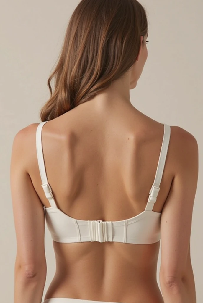 Photograph of an anorexic emaciated extremely skinny swedish female model, show full height of model from thighs up, she is looking back toward camera over right shoulder, she is looking into camera, her back is showing, her buttocks is showing, her legs are showing, black 12 inch wide neck choker, big smile, teeth are showing, medium sized breasts, white lingerie, light brown hair with pony tail, large hoop earings, bright red lipstick, incredibly skinny body, extremely skinny body, emaciated body, tiniest waist ever, well-defined collar bones, well-defined hip bones, well-defined ribcage, extremely skinny arms and legs, weak and fragile body, masterpiece, anatomically correct, textured skin, super detail, high details, high quality, best quality.