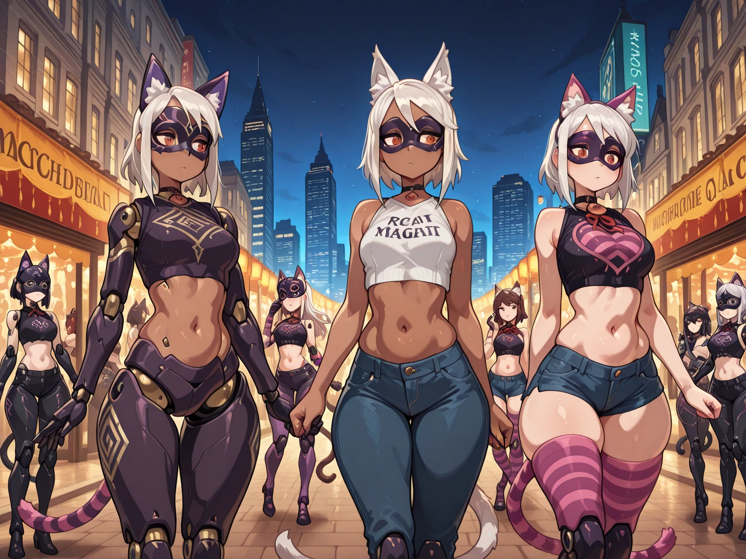 Strip Club in background, stones, dark skin, shemale, High Heels, horny face, Nier , tanned, tongue out, hot squat