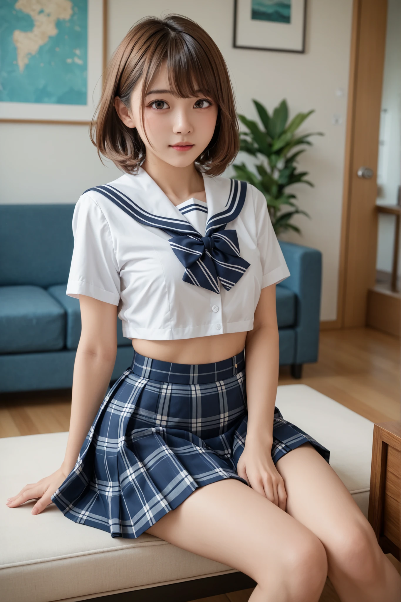 Her legs are spread wide and her too-small white cotton panties are visible.、Her white panties made of lace material are visible.、A beautiful young girl with blonde twin tails wearing a sailor suit is leaning on a fluffy white sofa, lifting her white blouse to reveal a white bra, and opening her legs and lifting her skirt to reveal white lace panties., a blond, Photos of very beautiful Nordic-born girls, 12years, Blonde hair ,Seductive open legs pose, 4k, top-quality, hight resolution:1.1), Drawing so that the crotch cloth of the white underwear is visible, tiny panties, white panties made of lace material 、Blue plaid skirt, Red plaid skirt, high school student uniform、 a sailor suit, Cleavage visible from the blouse, The clothes are fluffy, bed room, class room, dining room, tiny chest、 Under hair is transparent、 Nipples are see-through, Wet panties , Angle from your feet, The bra is sheer、 Clothes are see- through、 White panties with ribbon