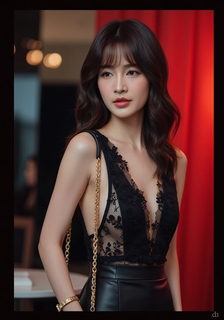 At sunset,A mature woman,collar,A very long, thick iron chain,(((bond girl))),Full body portrait,(Inspired by the James Bond films,Original Photography:1.3),Stills from the 007 movie,best quality, Dramatic, (Realistic photos:1.3), (High Detail Skin:1.2), 8k, Digital SLR Camera, high quality, high resolution, Optimal ratio, (Reality:1.3), Real face,Exquisite eyes,True skin texture,Full body portrait,1 woman,stunning beauty,Very detailed details of the face,long hair, Perfect body,(Transparent shirt:1.2),Short skirt,Beautiful long legs,((Elegant atmosphere:1.3)),Standing in the school's square,Tokyo night view,Spectacular clouds