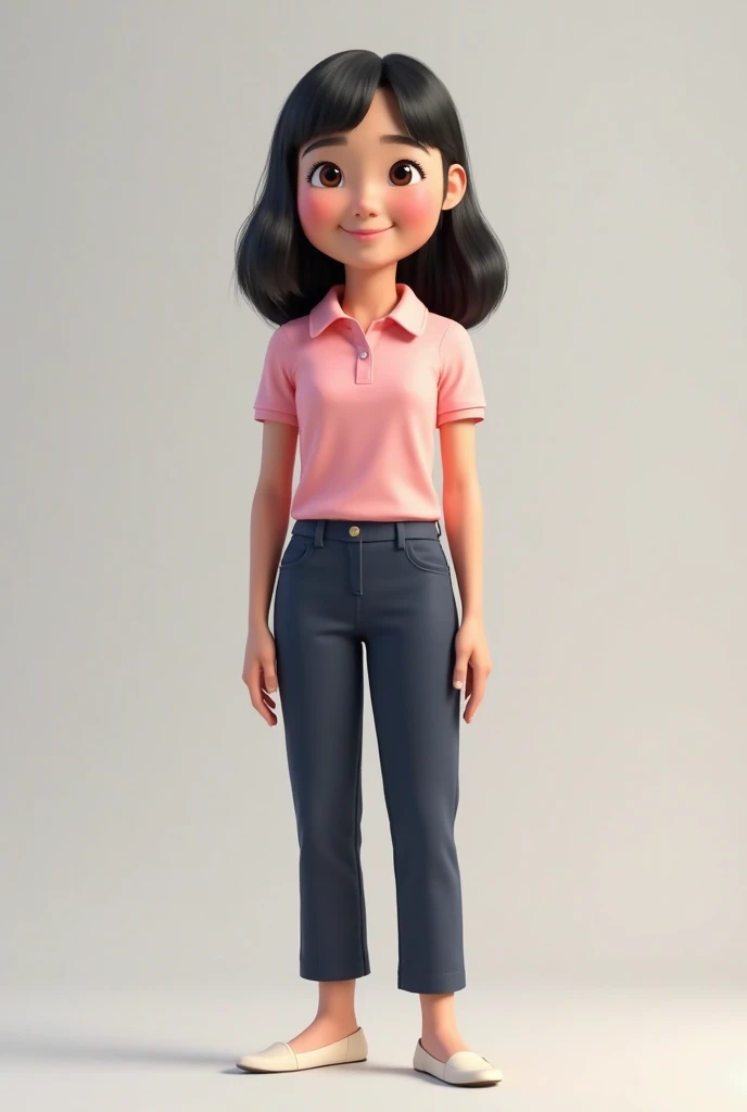 a photo of LiaReet, a 26 year old woman, Brunetette, with black hair, black eyes, pink blouse, black pants, White sneakers, looking at the camera