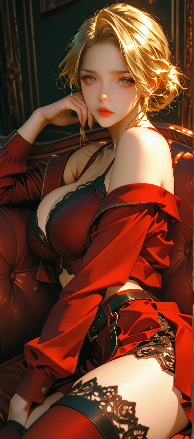 ((8K, original photo, top quality, masterpiece), HD RAW color photos professional close-up photos, (actual, photorealism: 1.37), (best quality), (best shade), (Best Illustration),, Sexy, ultra high resolution, HD CG unified 8K wallpaper, Physically based rendering, movie lighting), (woman,sit on the grass:1.2), (Black-rimmed glasses:1.2), There are beautiful details in the eyes, There is light on the face, ((full-body shot:1.2)), 温柔Smile的表情,shiny skin, ( Thick thighs), (high ponytail,big wave:1.2), (fluffy, (seductive pose:1.2, attractive:1.2)), (Mature and charming), 长发big wave,Mouth slightly open,Smile,big eyes、eyelash、plump breasts、ideal body proportions、Picnic under a tent in the countryside,3 0岁woman, Wearing red lace pajamas,Expose collarbones and shoulders,One shoulder strap fell off,长发big wave垂在胸前,The hair slightly covers the left breast,sit on the grass,Bend your legs on the left side of your body,Pajamas are not long,Cannot completely cover the buttocks,The smooth white thigh and calf are bent on the left side of the body,The toes are painted with red nail polish