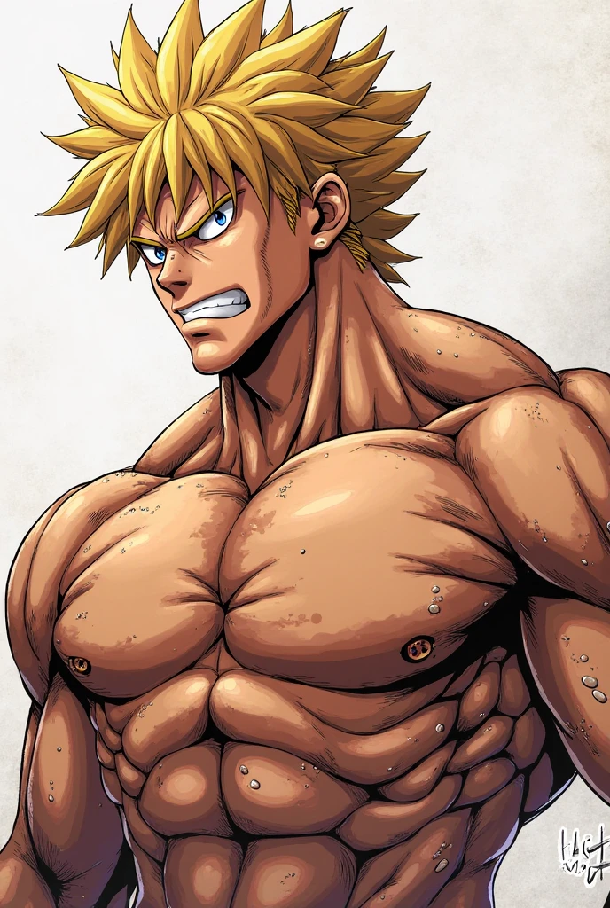 anime、Full body portrait、muscle、Dark skin、Blonde