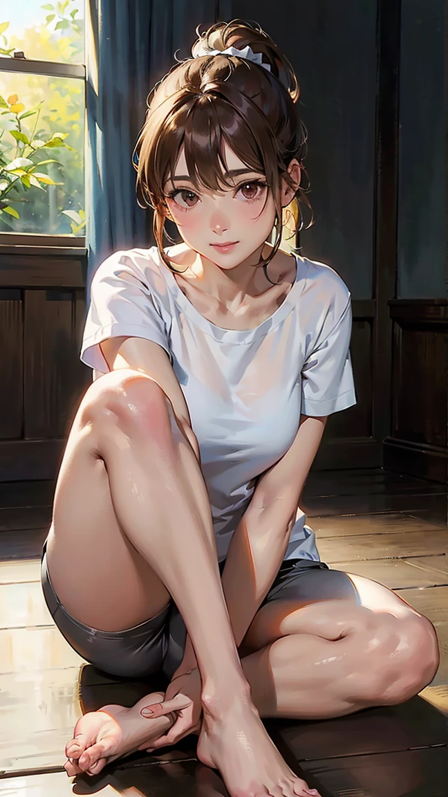 photorealism、highest quality、超A high resolution、高いlights of cheek luster、beautiful bangs、Radiant, fair, glowing skin、艶のあるbeautiful髪、高い-definition eyes、beautiful, Bright and clear,Looks like a whole body、small shiny necklace and earrings, glossy lips: 1.4, Kamimei、(shirt)、((dark blue pleated skirt))、((pink lace panties))、((open your knees))、((open your legs))、((disheveled clothes))、((dressing))、Keep your hands on the ground、exposed panties、plump nipples、neat girl, medium chest size, (sit on the stairs)、ultradetail blue eye、beautiful胸の谷間、face of ecstasy