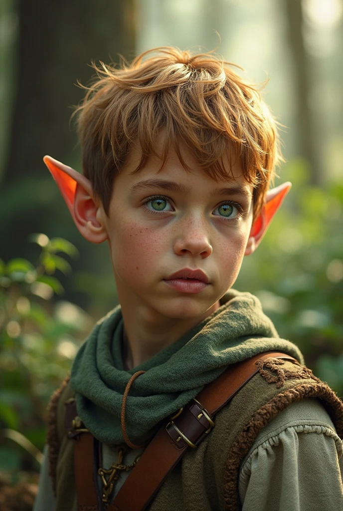 I need an elf boy, looking 24-25 years old, height 177. get inspired by the figure as authors draw elf artists on pinterest. he must have dark skin with small splashes of green, brown eyes and brown hair