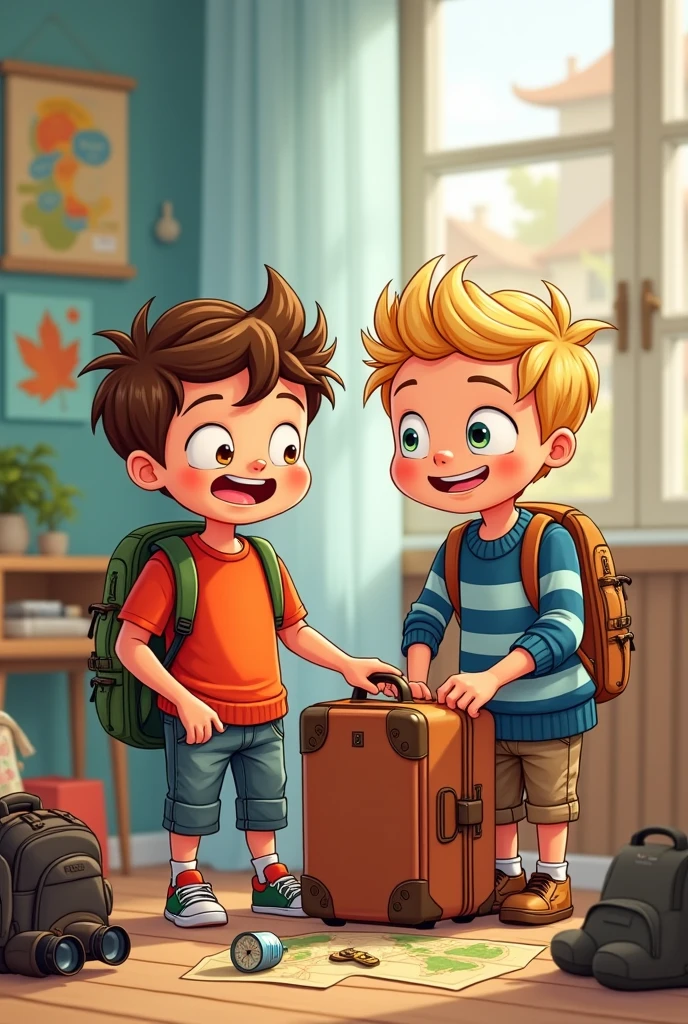 2 boys pack their bags for a cruise