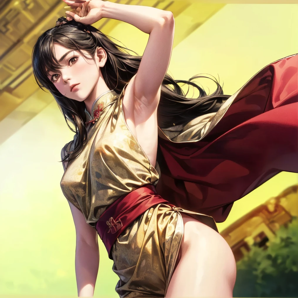 attractive korean woman, ripped muscle, muscular body, small breast, pale skin, smile(blush), nude, crown, slit skirt, thin chain necklace, sixpack abs, [ultra detailed skin:1.2], brown hair, wavy hair, 8k uhd, pussy, full body, crowd, public, night, standing,