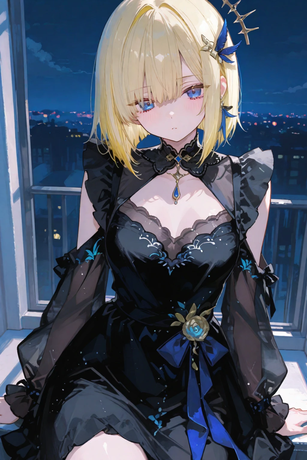 Realistic, Hyper Detail, Girls Only, one side short layered bob, Dynamic Lighting, (Glossy skin: 1.5), Masterpiece, Top Quality, Absurdity, Watching Viewer, ((Blonde:0,7) and (light purple inner color:0.3) Hair), deep Purple Clear Eyes,((Beautiful, detailed eyes, jewel-like eyes, sparkling eyes:1.3)), Slender, High Resolution, Sharp Focus, Depth of Field, Detail Eyes, Sharp Eyes, (Realistic Eyes)), outdoors, sunrise sky, BREAK (A fashion magazine page with underwear theme, (attractive delicate design river trimmed lace dress, (intricately patterned black armor wearing): 1.3)):1.4),lightly on all fours, perverted gal, , on the tongue, sexual arousal