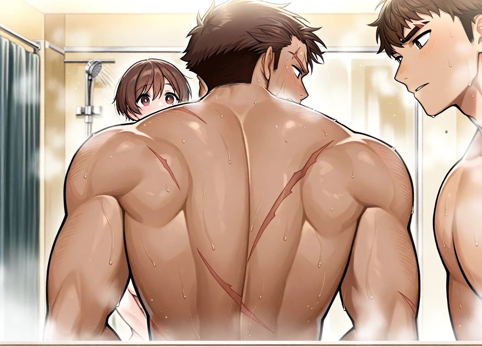 Lain iwakura ( girl with dark brown short hair ), being fucked by a male from behind while she wears a bikini and rabbit ears, while her hands are tied