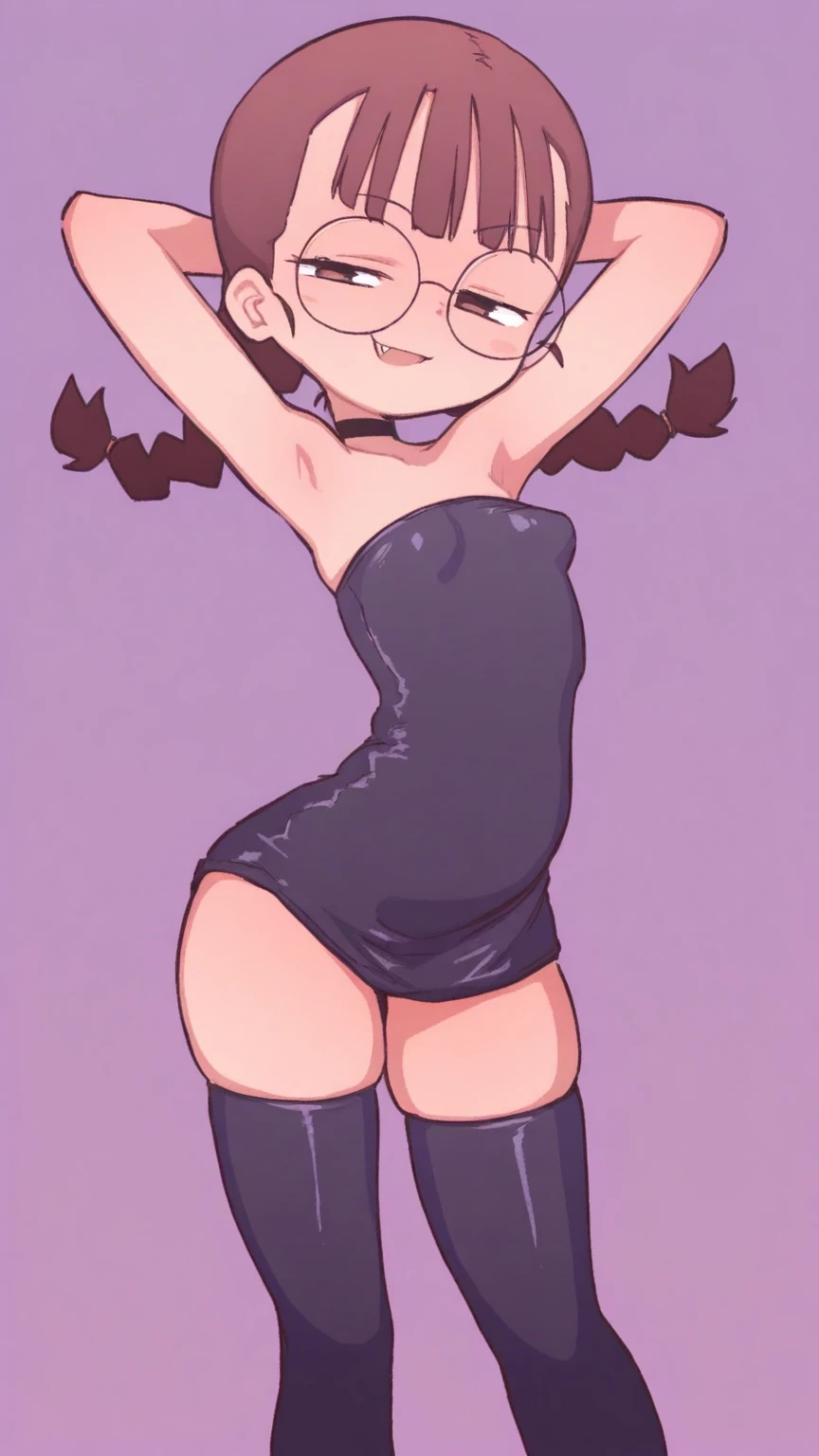 Ralph Bakshi Style, Curvy blue eyed girl with long wavy black hair and small breasts, (cruel_expression):3.0, (pubic_stubble):3.0, (offensive):5.0, (lewd body)3.0, (disgusting expression):5.0