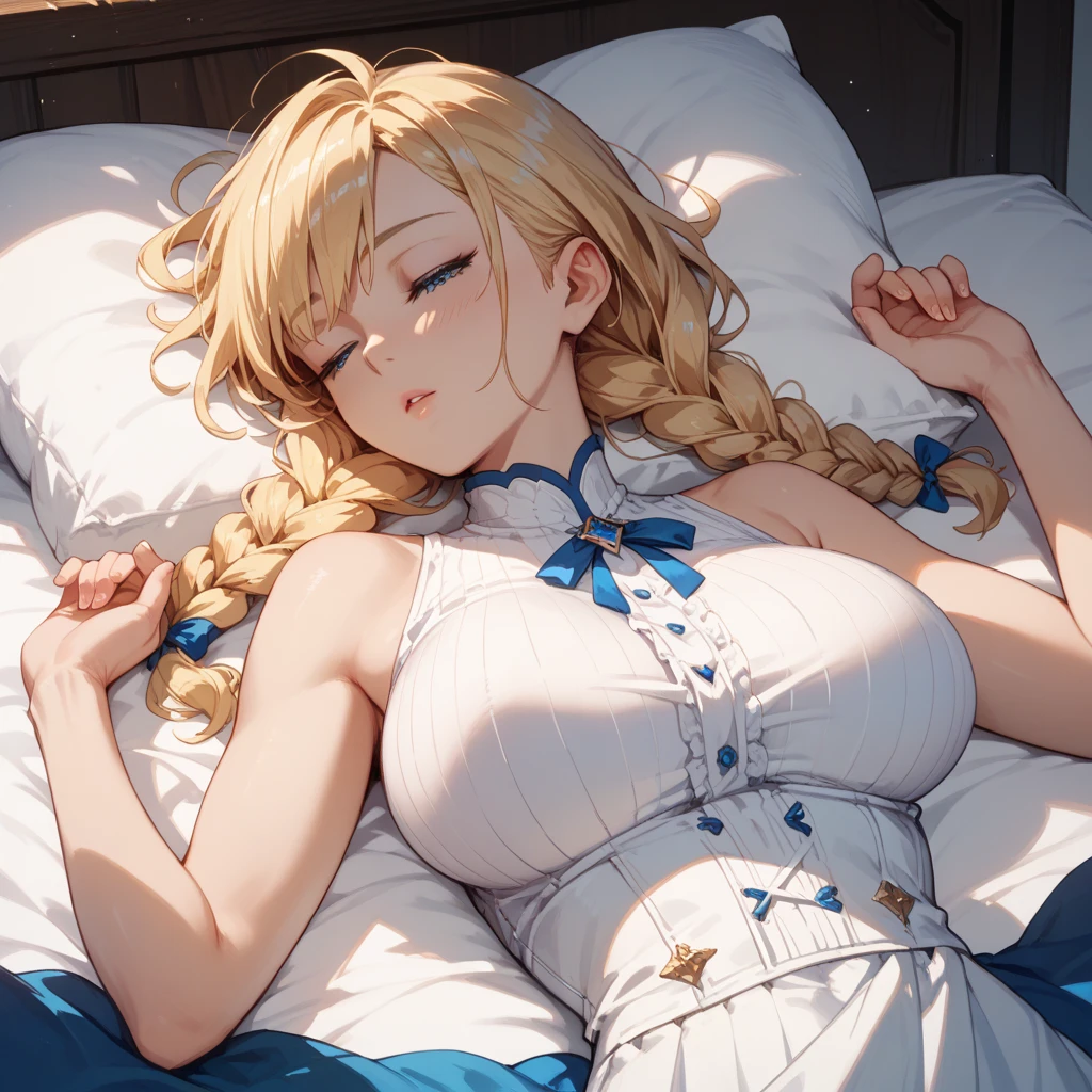 score_9, score_8_up, score_7_up, high quality ,masterpiece ,best quality ,rate_explicit ,Lying face up on the bed,In the bedroom,girl ,Cute Face, closed eyes ,((Feeling embarrassed)),mouth_scream , large breast ,blond hair ,Beautiful Skin, character_Lumine_Genshin Impact ,手でシーツを掴む,nsfw ,手を上に上げる