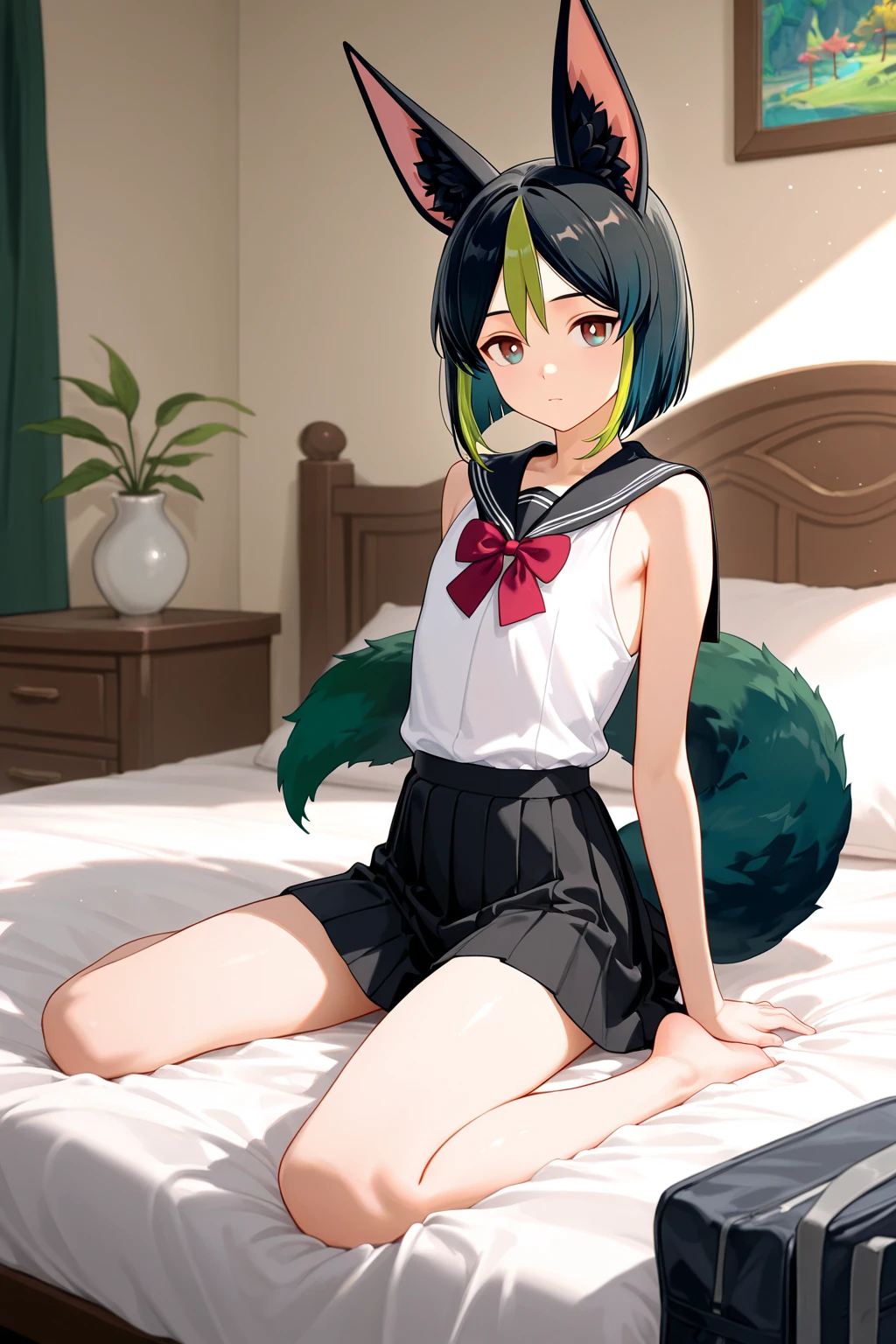 haduki kurumi, Animal ears,Flat Chest, indoor,Cum in pussy,Small nipples,nude,vaginal,sex,2boy,Chibi,gang rape