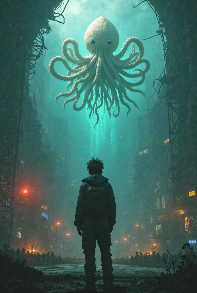 (Mila Kunis, 25 years old, in a sheer nightgown, in a trance), is being entangled by giant slimy eldritch tentacles which are ripping off her gown and exploring her as the ufo flies over the city, night
