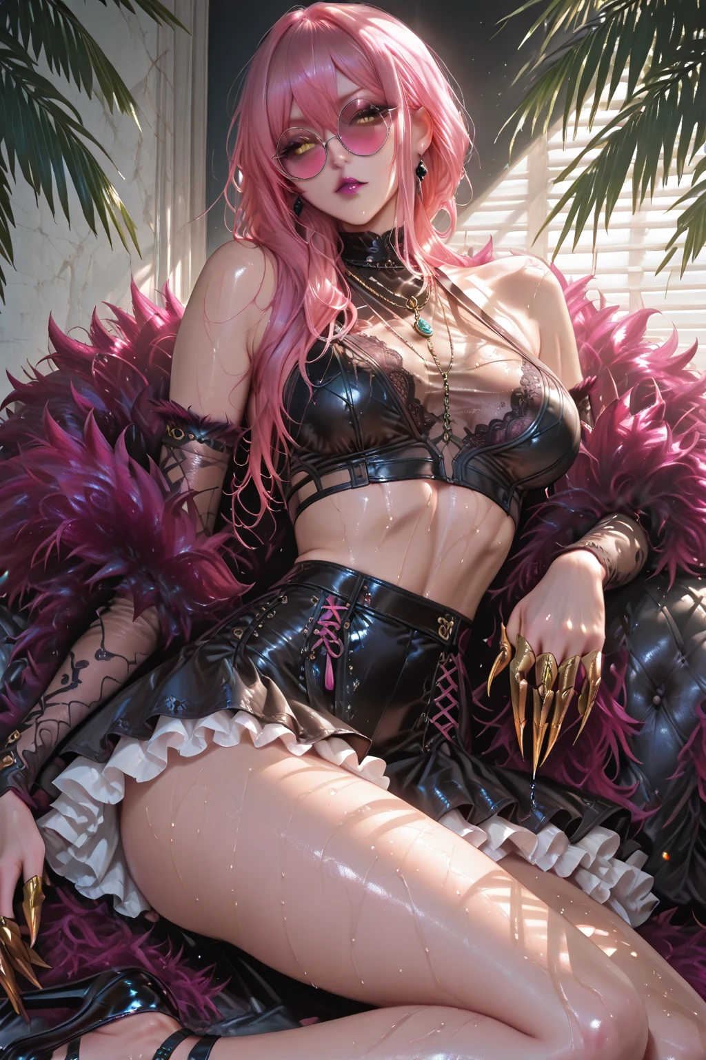 anime - style image of a sexy woman with a cat ears and tail, anime goddess, divine render, thicc, , high quality detailed art, ayaka genshin impact, wlop and sakimichan, fluffy chest, commission for high res, loish and wlop, detailed digital anime art, seductive anime girl. (PINK HAIR)