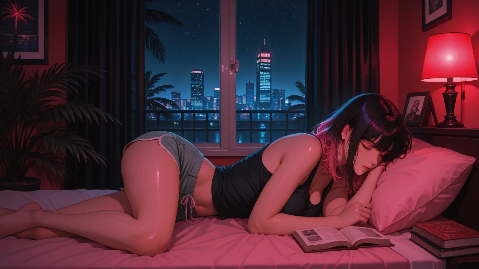 Hinata Hiyuga is in the doggy position naked on a cyber punk bed with slime running out of her thong