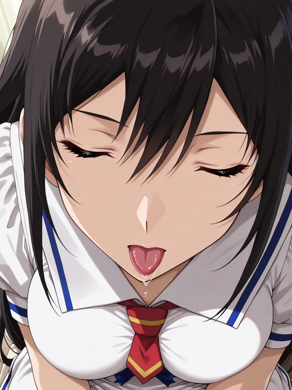 anime screencap, (yuri:2.0), close-up, long hair, black hair, blue eyes, (pussy juice:2.0), (squirting:1.5), (pussy juice in mouth:2.0), (pussy juice on face:2.0), (black lipstick:1.5), smile, heart-shaped pupils, (pussy juice in nose:2.0), uncensored