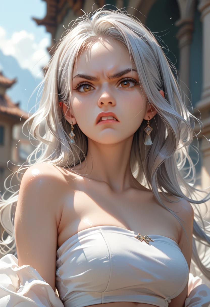 (masterpiece), (best quality), 8k resolution, 1girl, beautiful girl, stunning beauty, mature female, 30yo, white hair, glowing golden eyes, cool, portrait, minimalism, goddess, Greek goddess