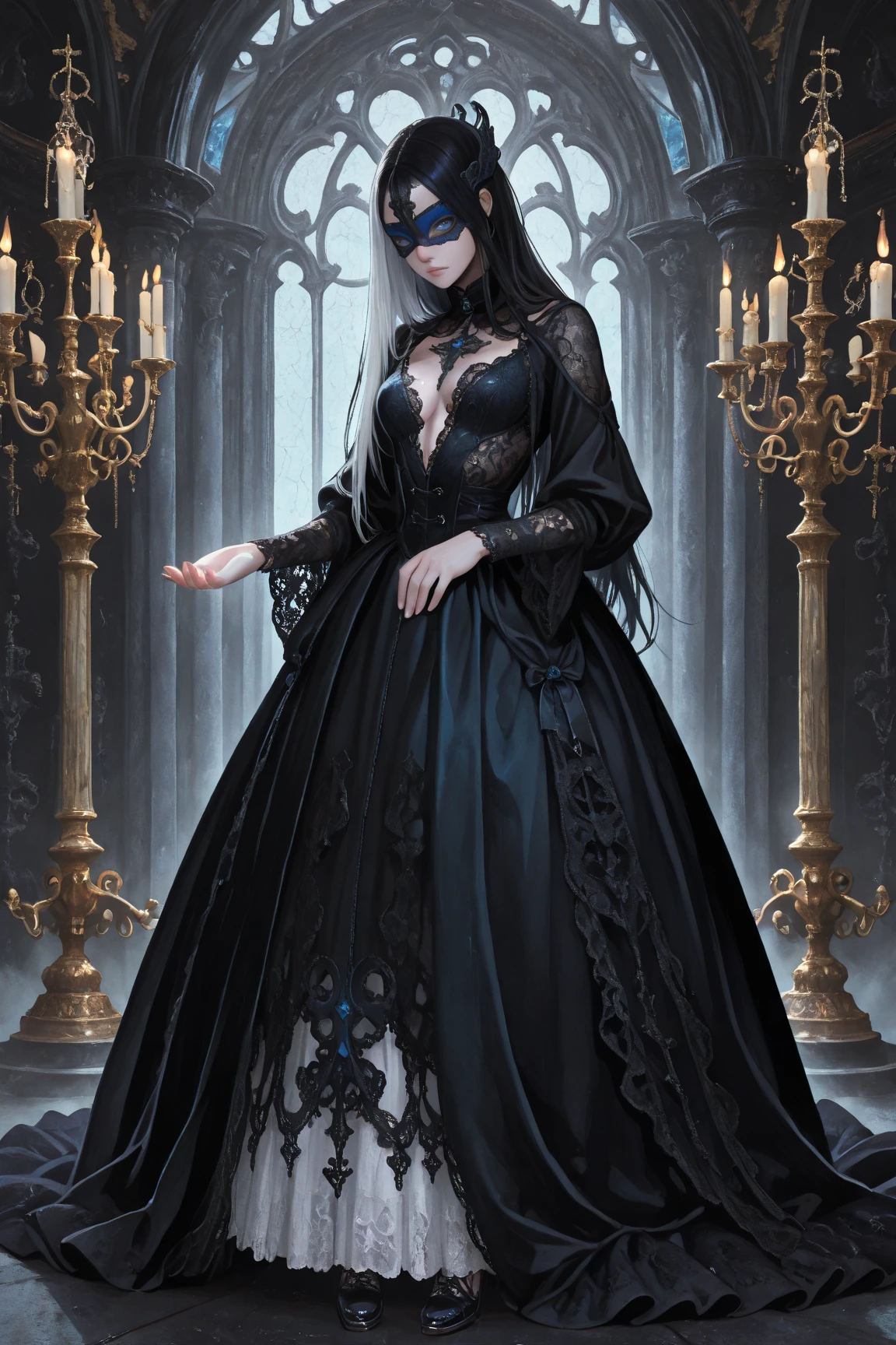 (masterpiece,best quality,realistic:1.37), (intricate and delicate, high detailed skin and face), beautiful queen in black dress suite, wraping in luxurious dark hooded robes, dark roses and skull adorn her cloth, (tiara,roses,skull ornamental,black,dark),blue eyes, dark background, cinematic soft lighting