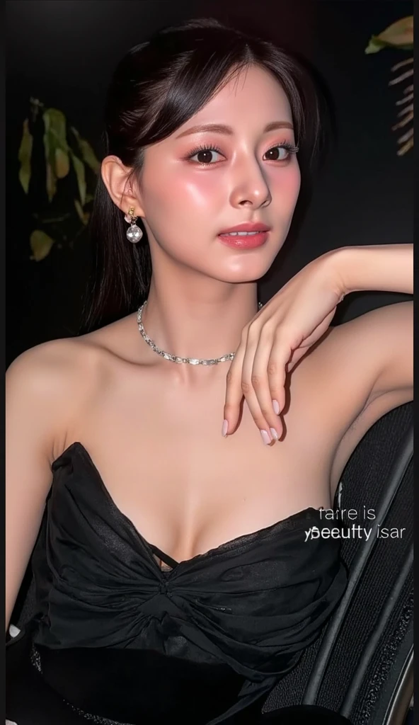 A beautiful woman,  tatto "queen of spade" on her face , plum body, wearing summer dress, cleavege, big breast:1.5