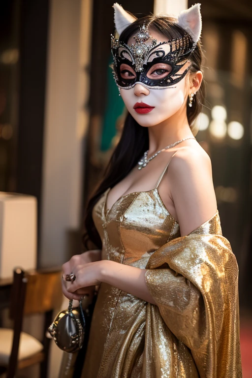 ((best quality)), ((masterpiece)), (detailed), perfect face, woman inside a (fox costume), living room, transformation, fullbody inside the costume, except her face, (((human face))), (fox lower body), fox vagina, she wears on her upper face a (( lady of luck mask venetian mask)), human lower face, (full body image),long hair,