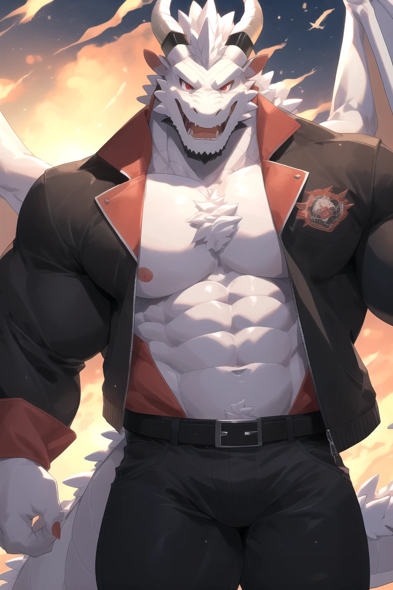 Masterpiece, solo, male, white Dragon, golden Eyes, golden horn, white Medium Hair, white body, slender muscular body, Handsome, Good Looking, boxer with a big bulge, Cool Pose. besroom Background